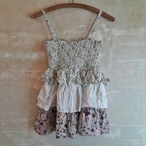 911. vintage floral polka dot tiered ruffle cotton y2k babydoll top, M